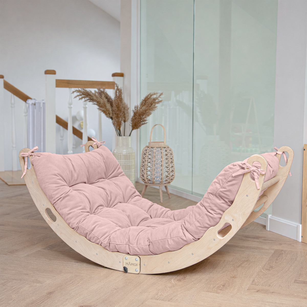 Montessori Wooden Rocker & Climbing Arch with Cushion – Kids Indoor Play-0
