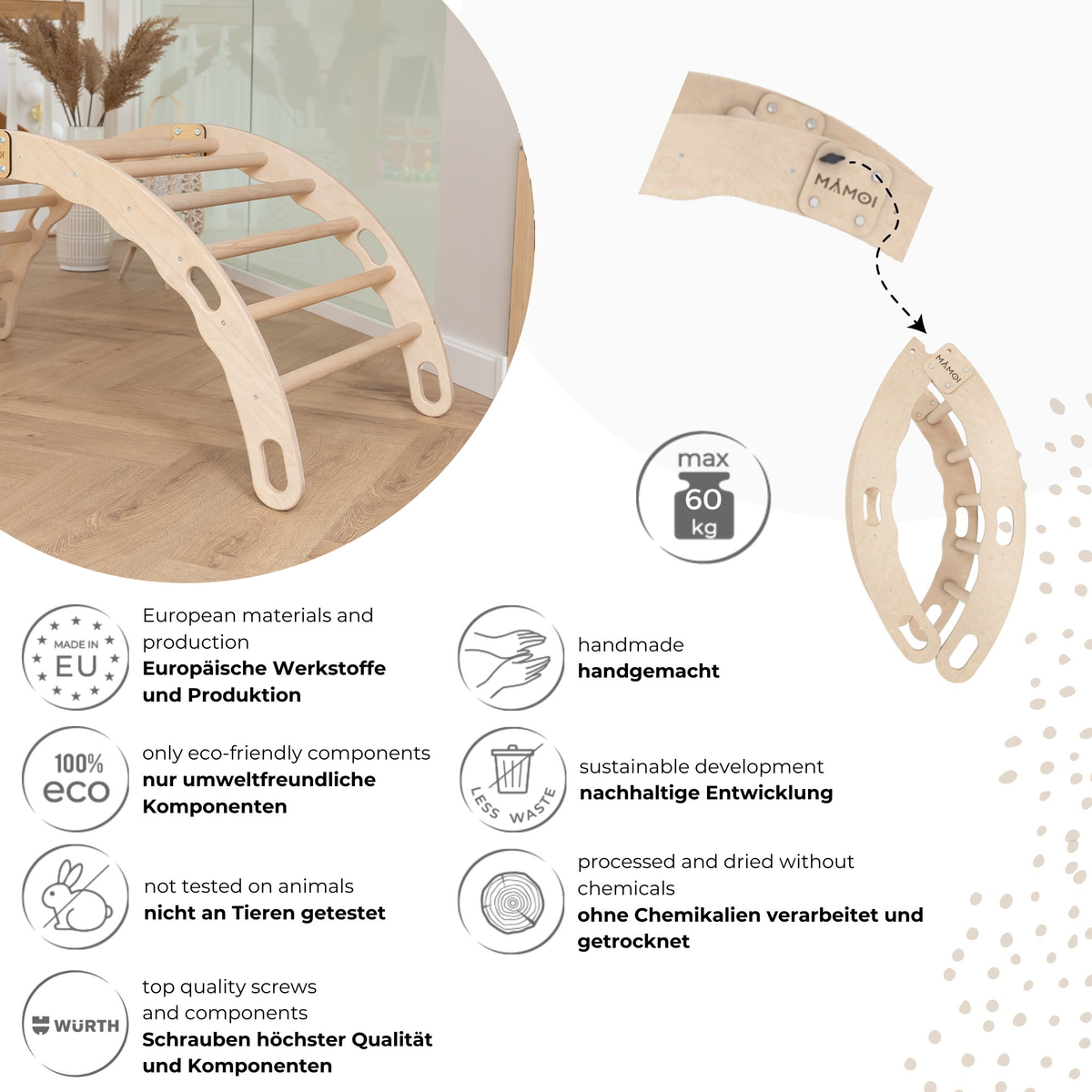 Montessori Wooden Rocker & Climbing Arch with Cushion – Kids Indoor Play-4