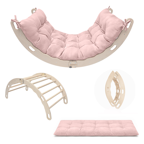 Montessori Wooden Rocker & Climbing Arch with Cushion – Kids Indoor Play-1